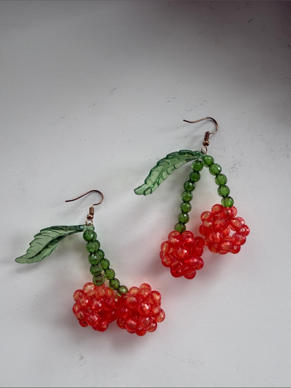 Green and Red Beaded Cherry Drop Earrings - Women Jewelry